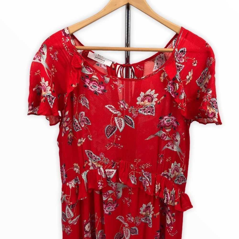Promod Red Floral Ruffle Button Back Maxi Dress - Picture 3 of 15